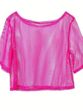 Retro 1980s Style Pink Neon Mesh Top
